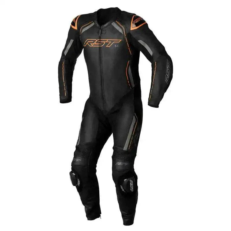 S-1 CE MENS LEATHER SUIT BLACK GREY NEONORANGE