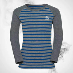 Camiseta interior de esquí O Active Warm Eco Kids Stripes BL Top Crew Neck LS Blue Wing Teal/Reef Waters - 2022/23 